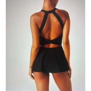 Halara Halter Pleated One Piece Swimsuit Sz Small Womens Black